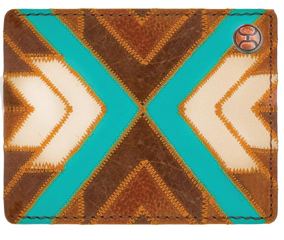 Patchwork Front Pocket Bi-Fold Wallet w/Turquoise Accents