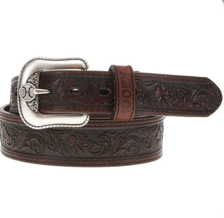 Men’s Hooey Dark Brown Leather Tooled Belt