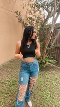 Load image into Gallery viewer, Denim Rhinestone Chain Pants - Dark Wash
