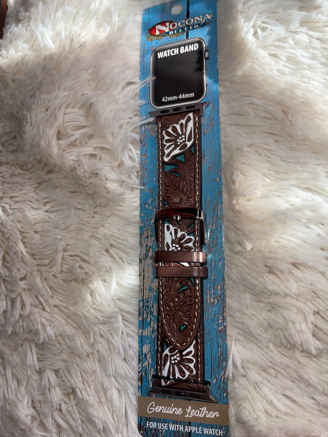 White & Turquoise Tooled Leather Watch Band 42mm-44mm