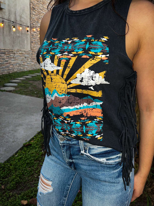 Sunrise Fringe Cutoff Tee